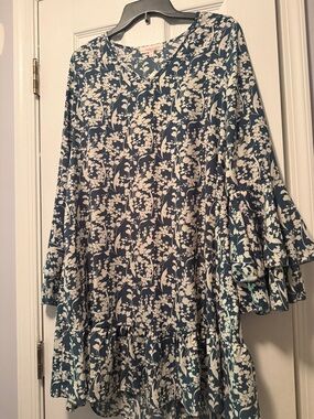 Floral High-Low Dress in Teal and White